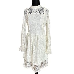 EillyBazar Winter White Lace Pom Pom Dress M Cottagecore